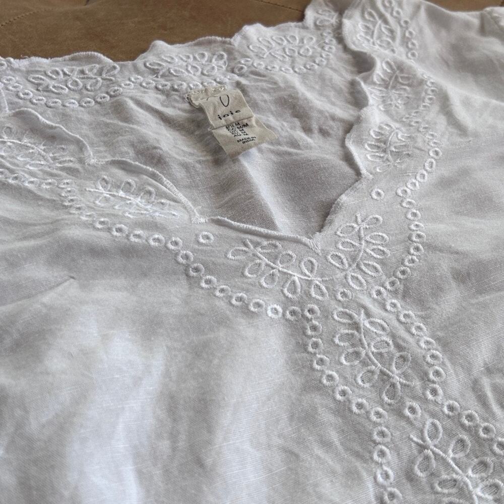 Joie Linen Cotton Eyelet Embroidered Top White Scalloped Prairie French Girl M - Picture 2 of 10